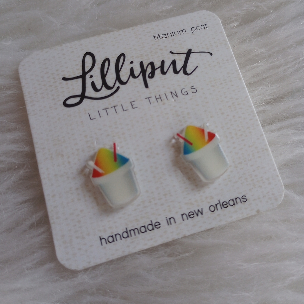 Lilliput Snowball Rainbow Stud Earrings